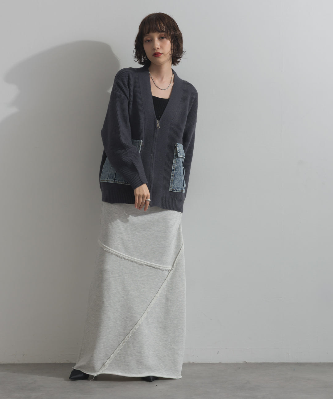 デニムポケットジップニットカーディガン