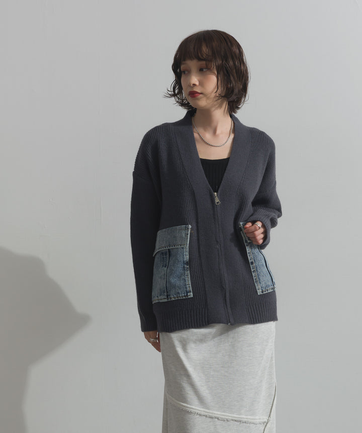 デニムポケットジップニットカーディガン