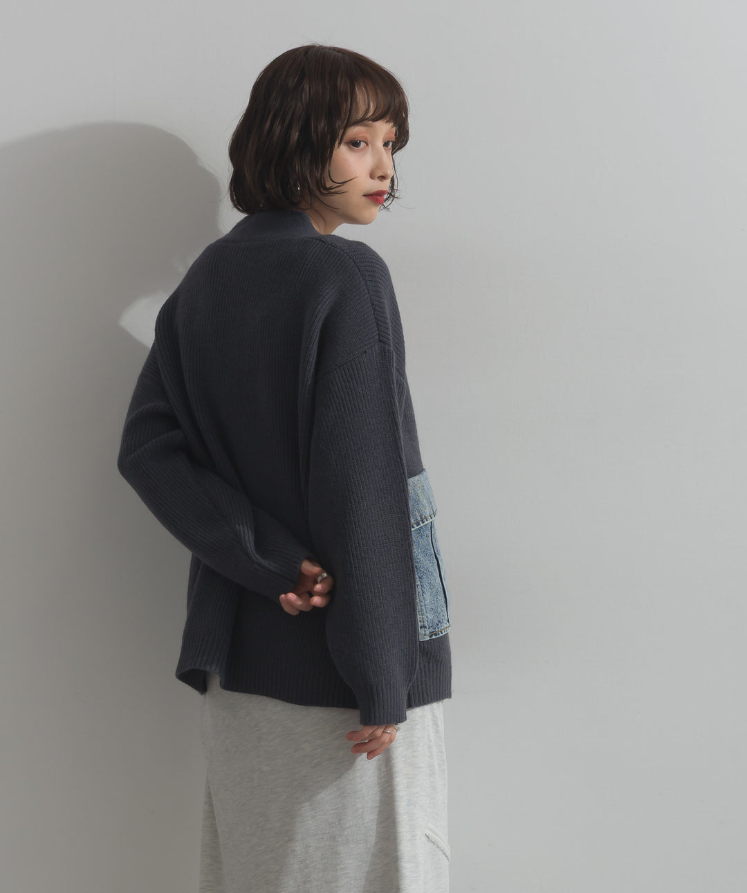 デニムポケットジップニットカーディガン
