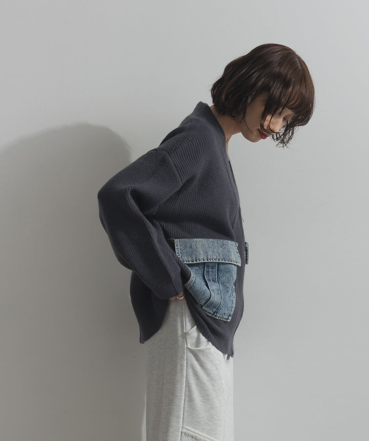 デニムポケットジップニットカーディガン