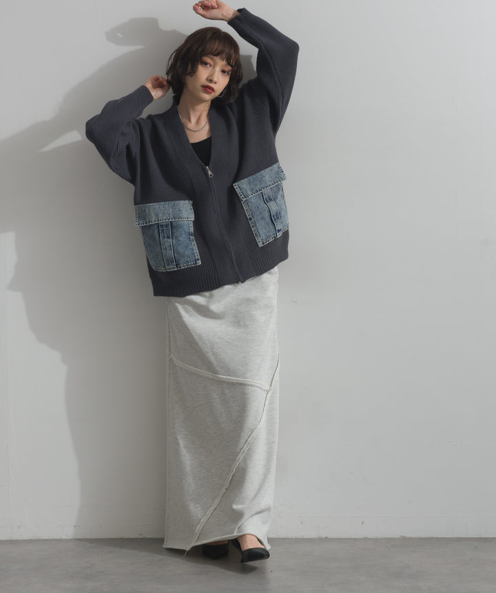 デニムポケットジップニットカーディガン