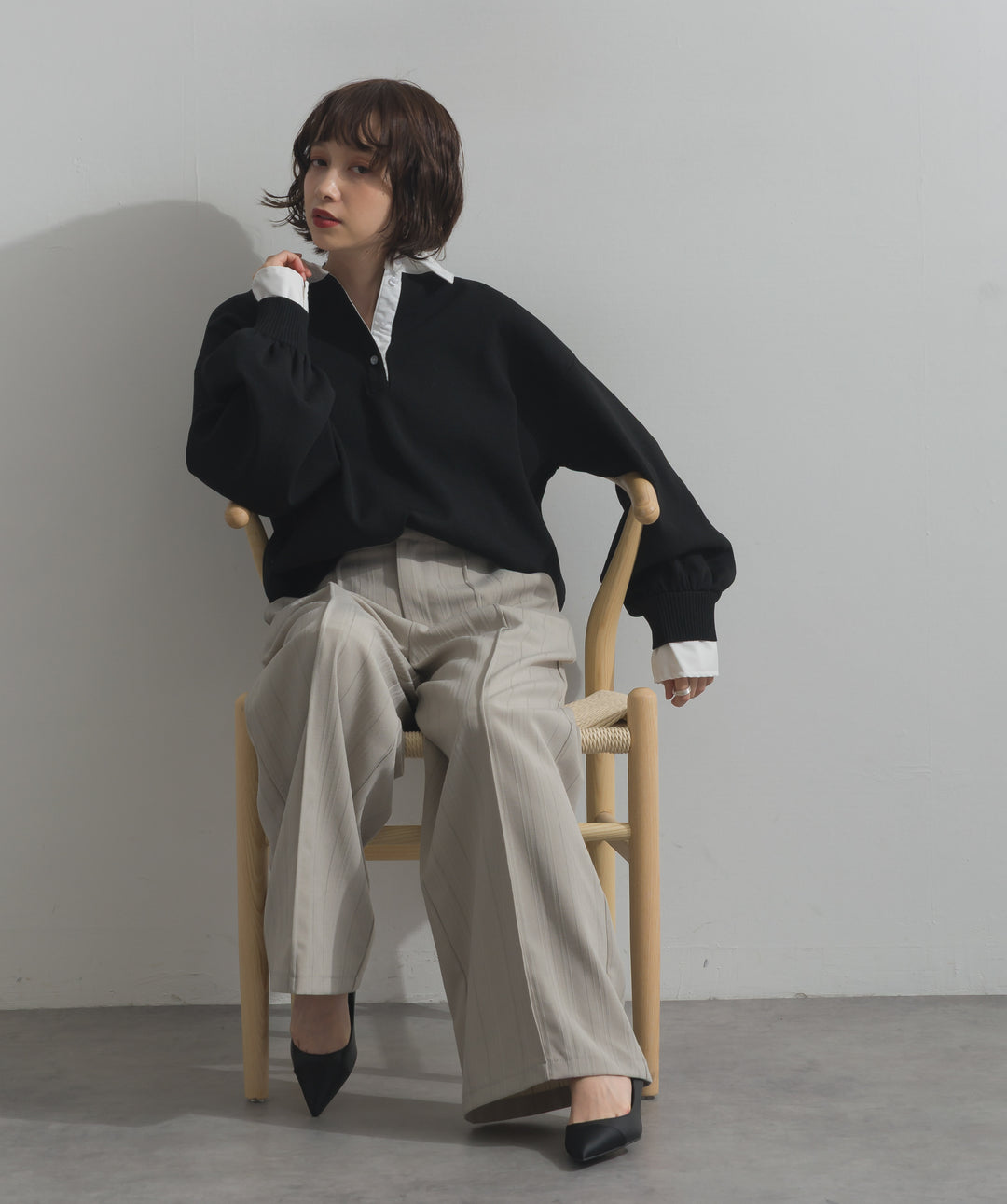 襟付きポロトップス