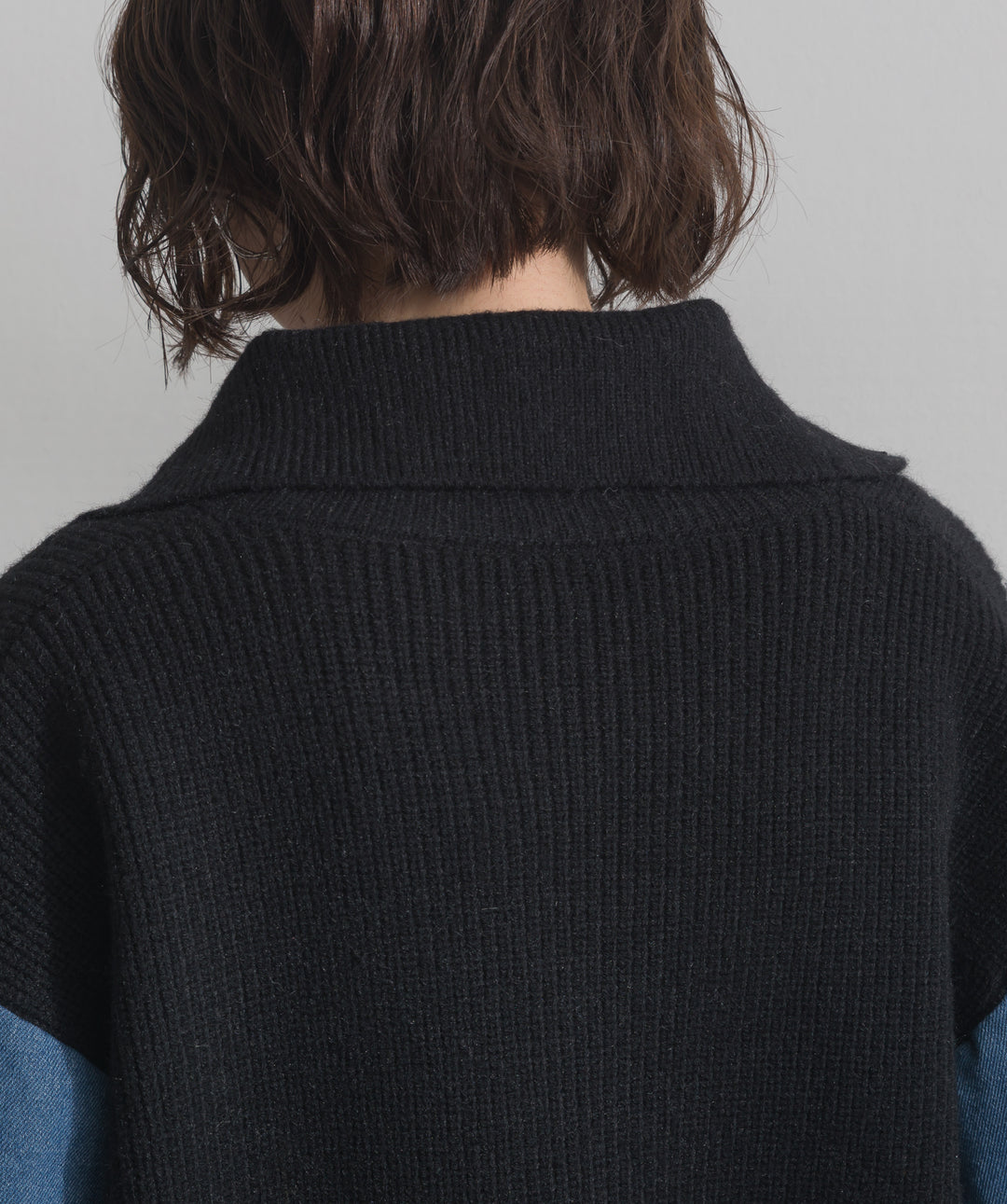 袖デニムジップニット