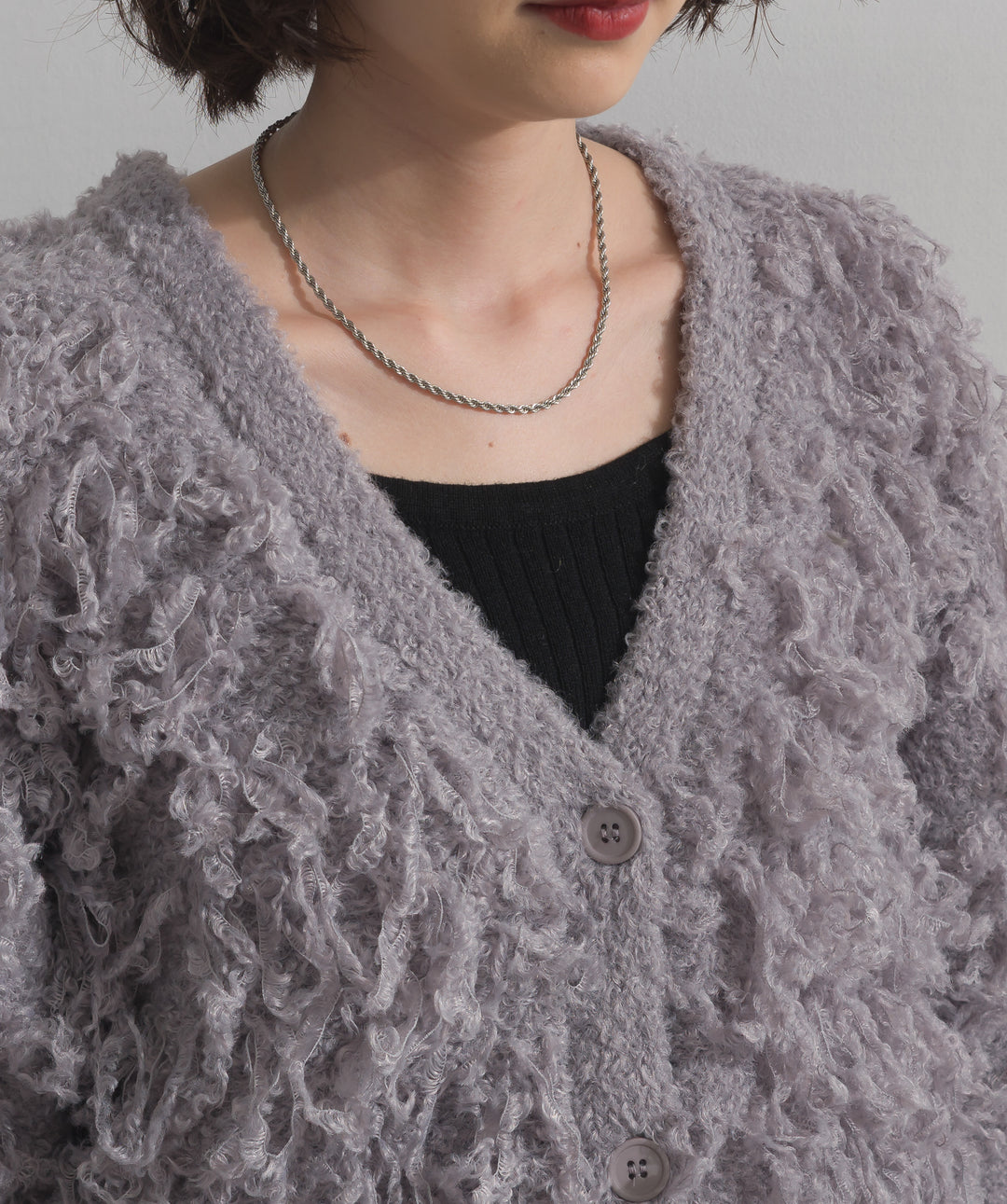 ループ編みVネックニットカーディガン