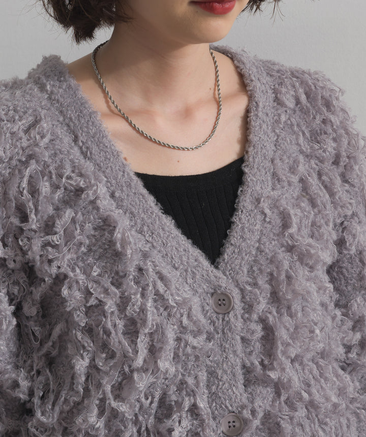 ループ編みVネックニットカーディガン