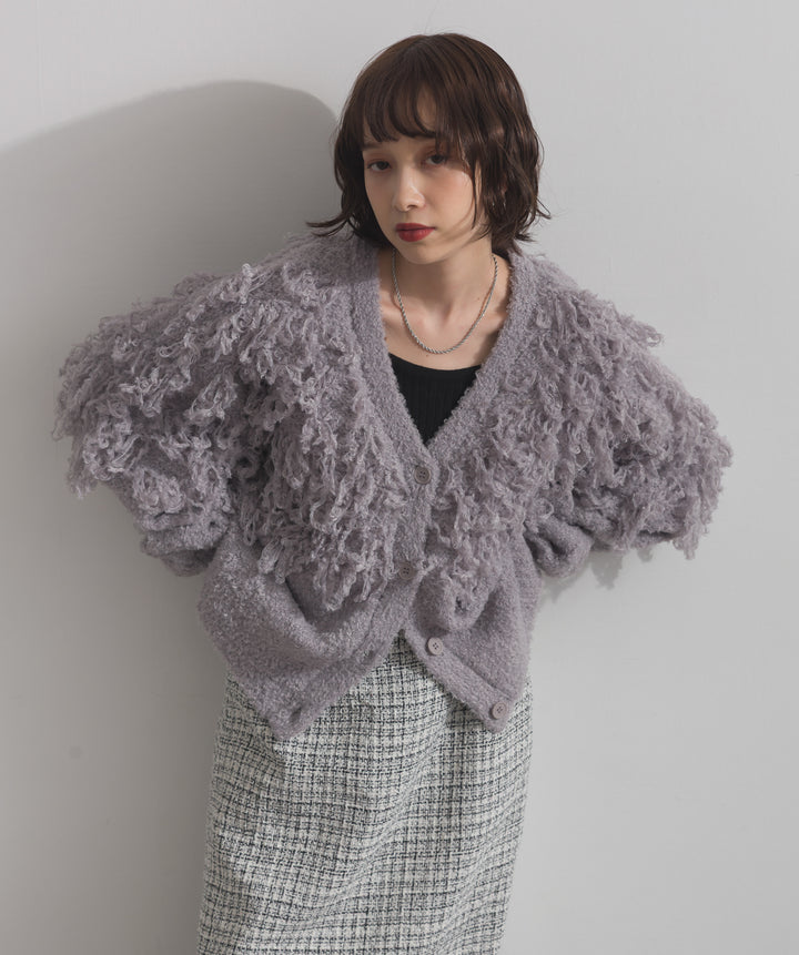 ループ編みVネックニットカーディガン