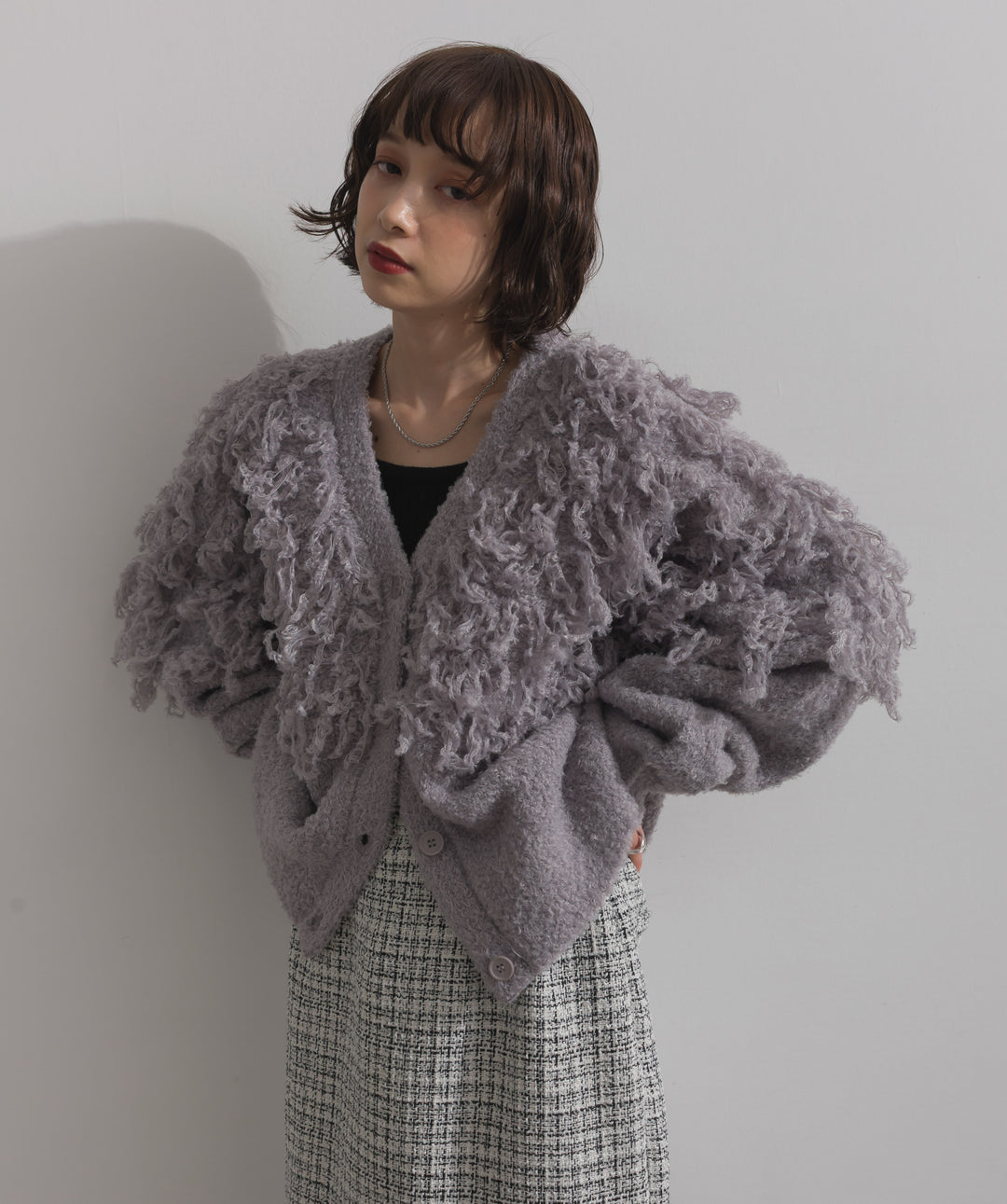 ループ編みVネックニットカーディガン