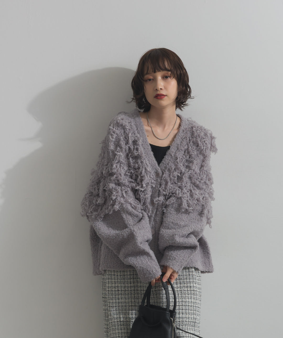 ループ編みVネックニットカーディガン