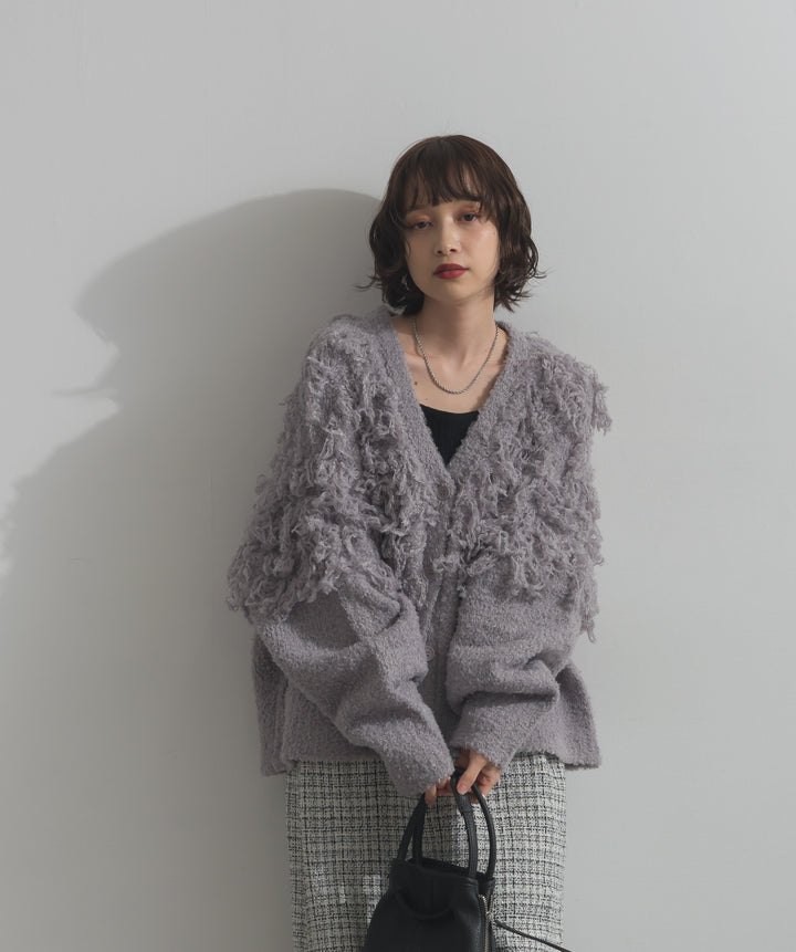 ループ編みVネックニットカーディガン