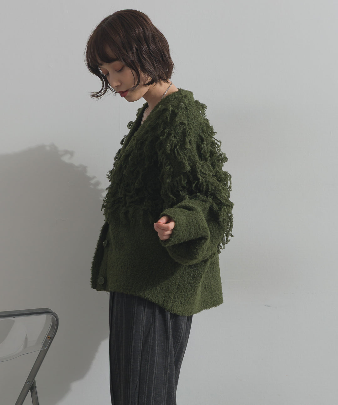 ループ編みVネックニットカーディガン