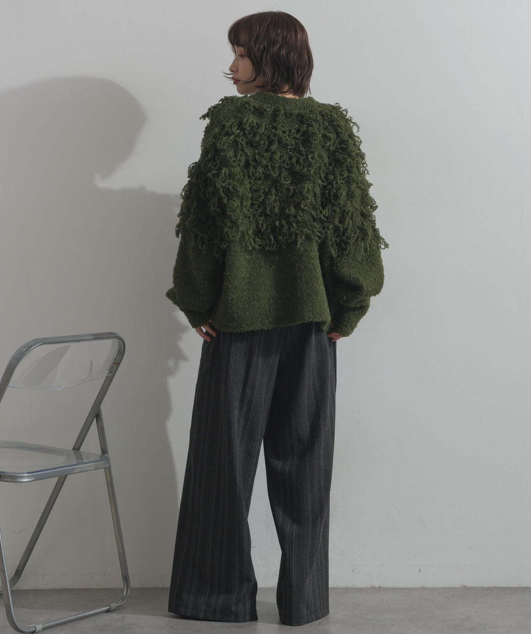 ループ編みVネックニットカーディガン