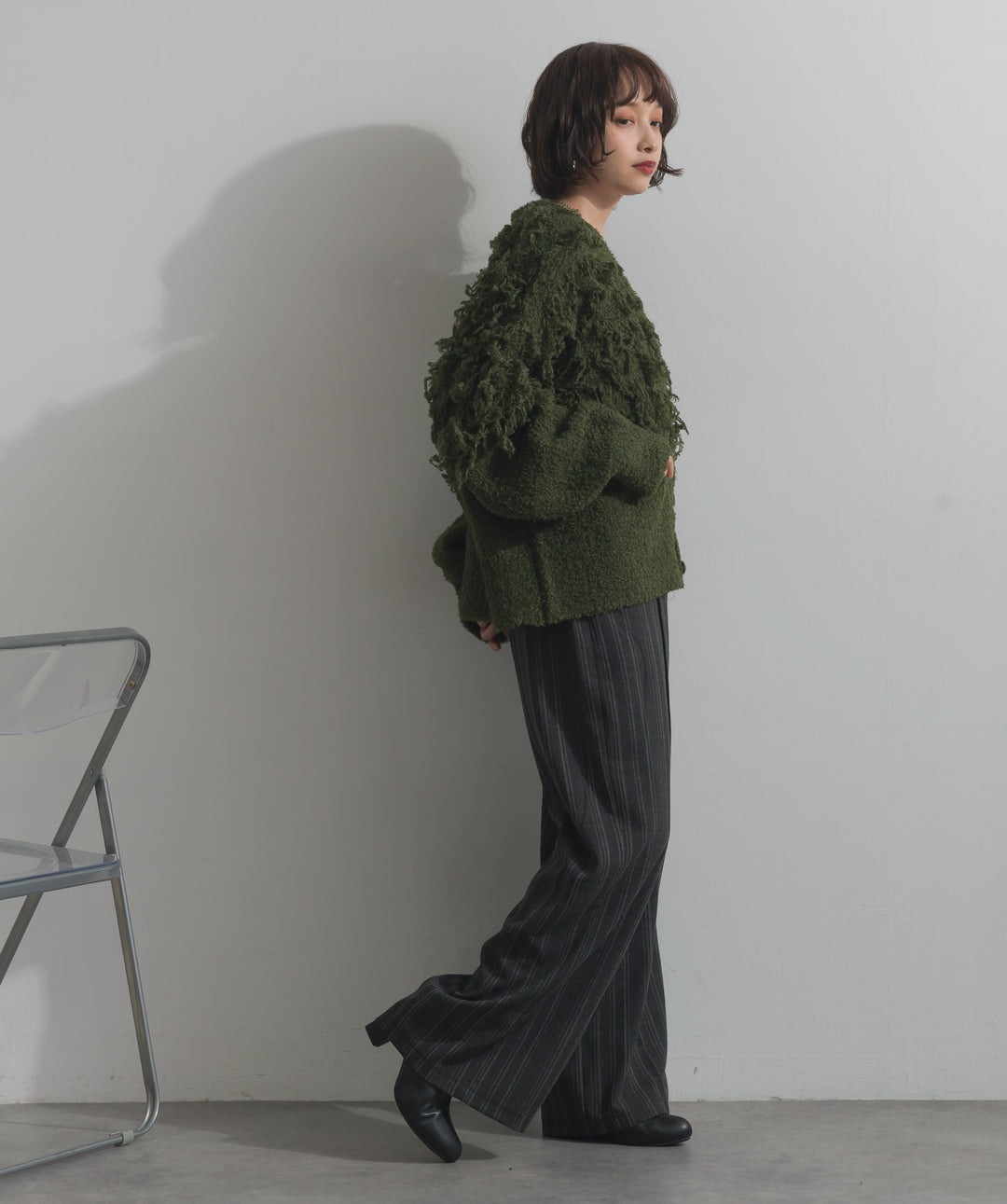 ループ編みVネックニットカーディガン