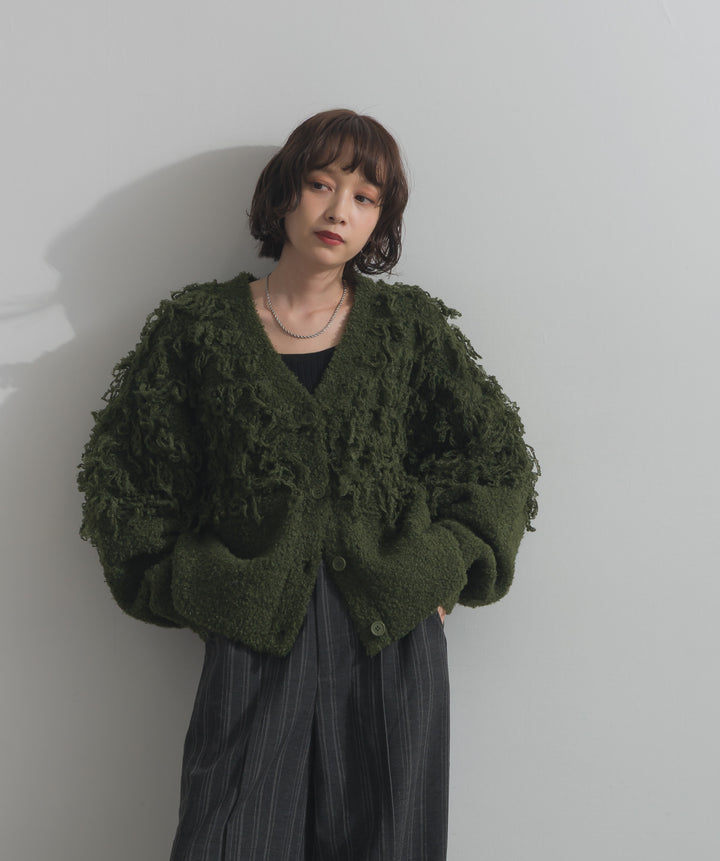 ループ編みVネックニットカーディガン