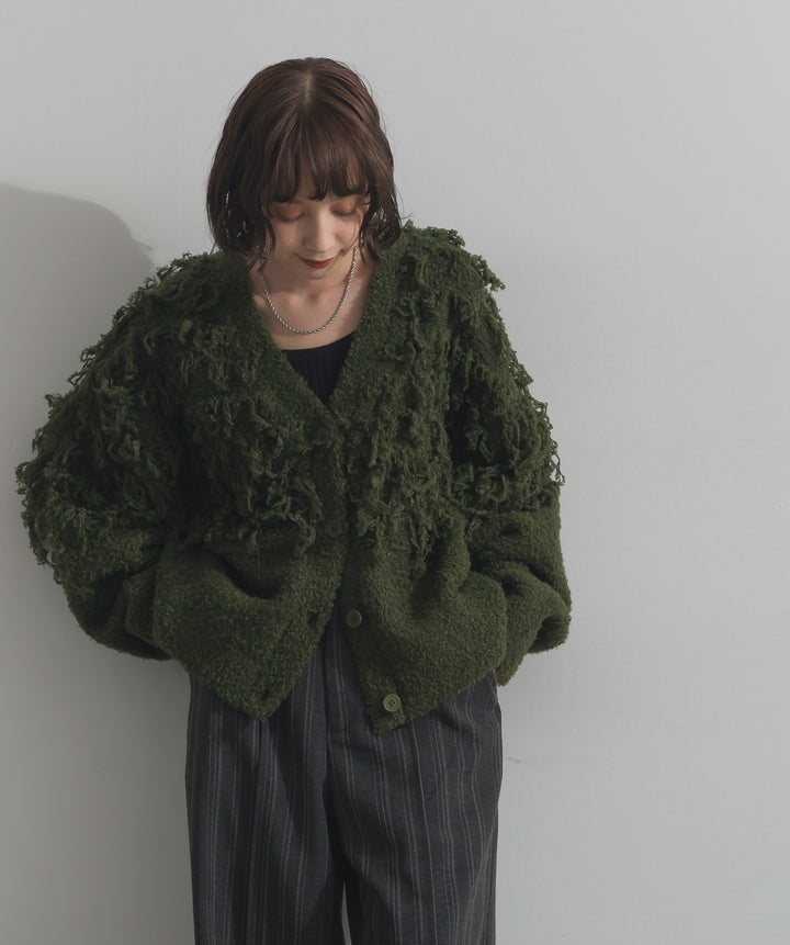 ループ編みVネックニットカーディガン