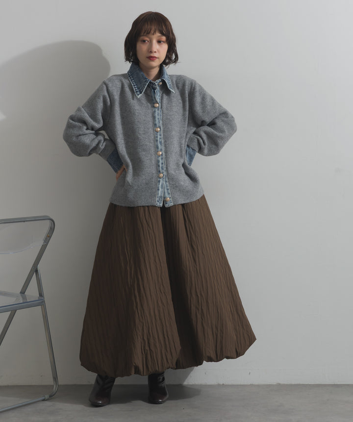 デニム襟レイヤード風ニットトップス