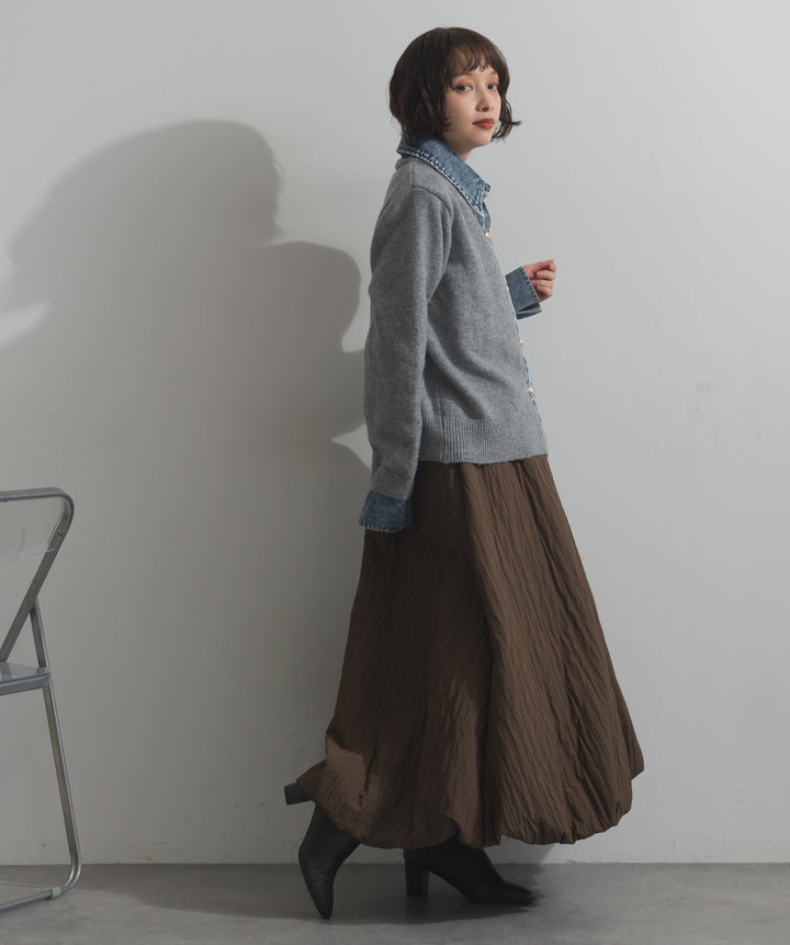 デニム襟レイヤード風ニットトップス