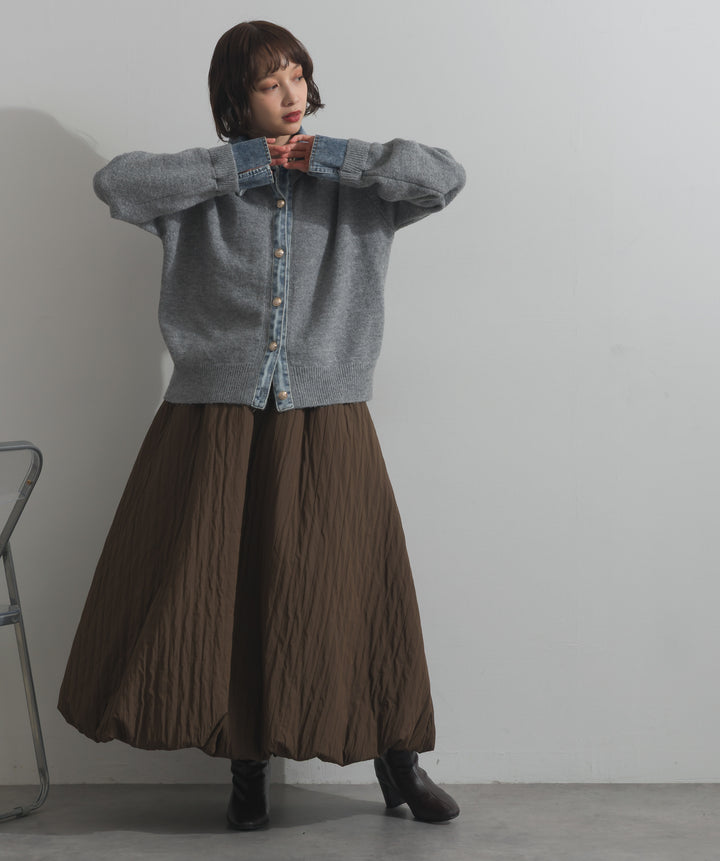 デニム襟レイヤード風ニットトップス