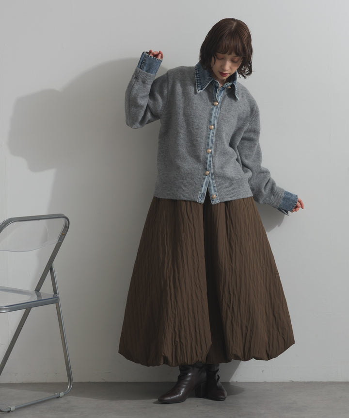 デニム襟レイヤード風ニットトップス