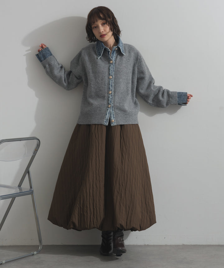 デニム襟レイヤード風ニットトップス