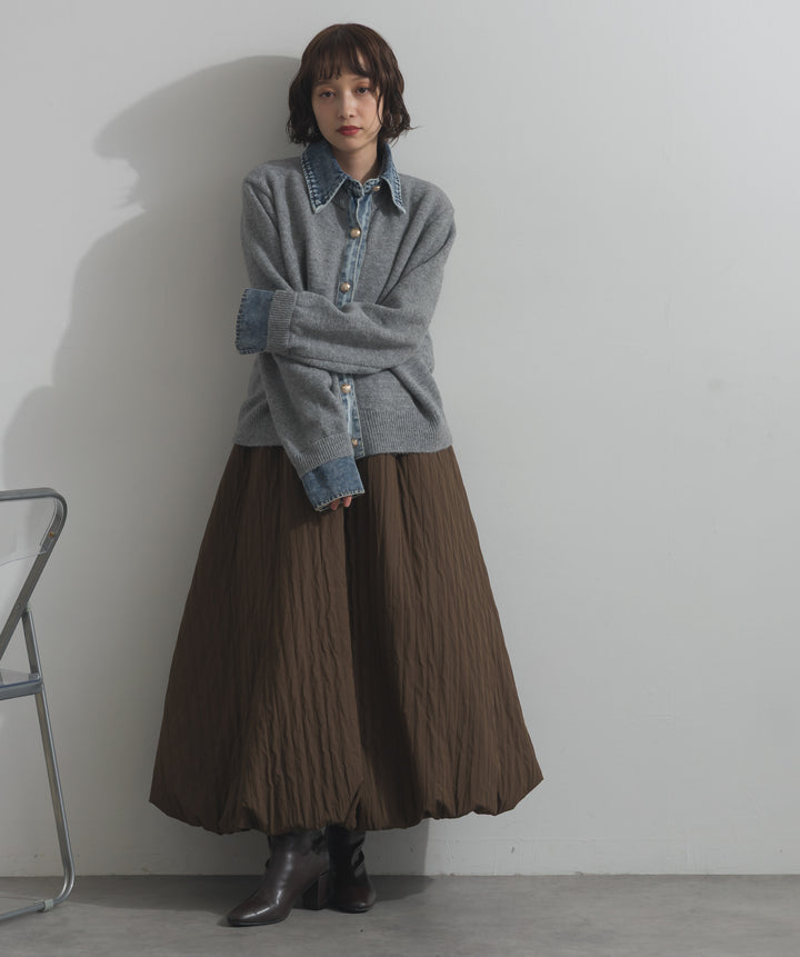 デニム襟レイヤード風ニットトップス