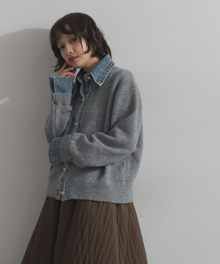デニム襟レイヤード風ニットトップス