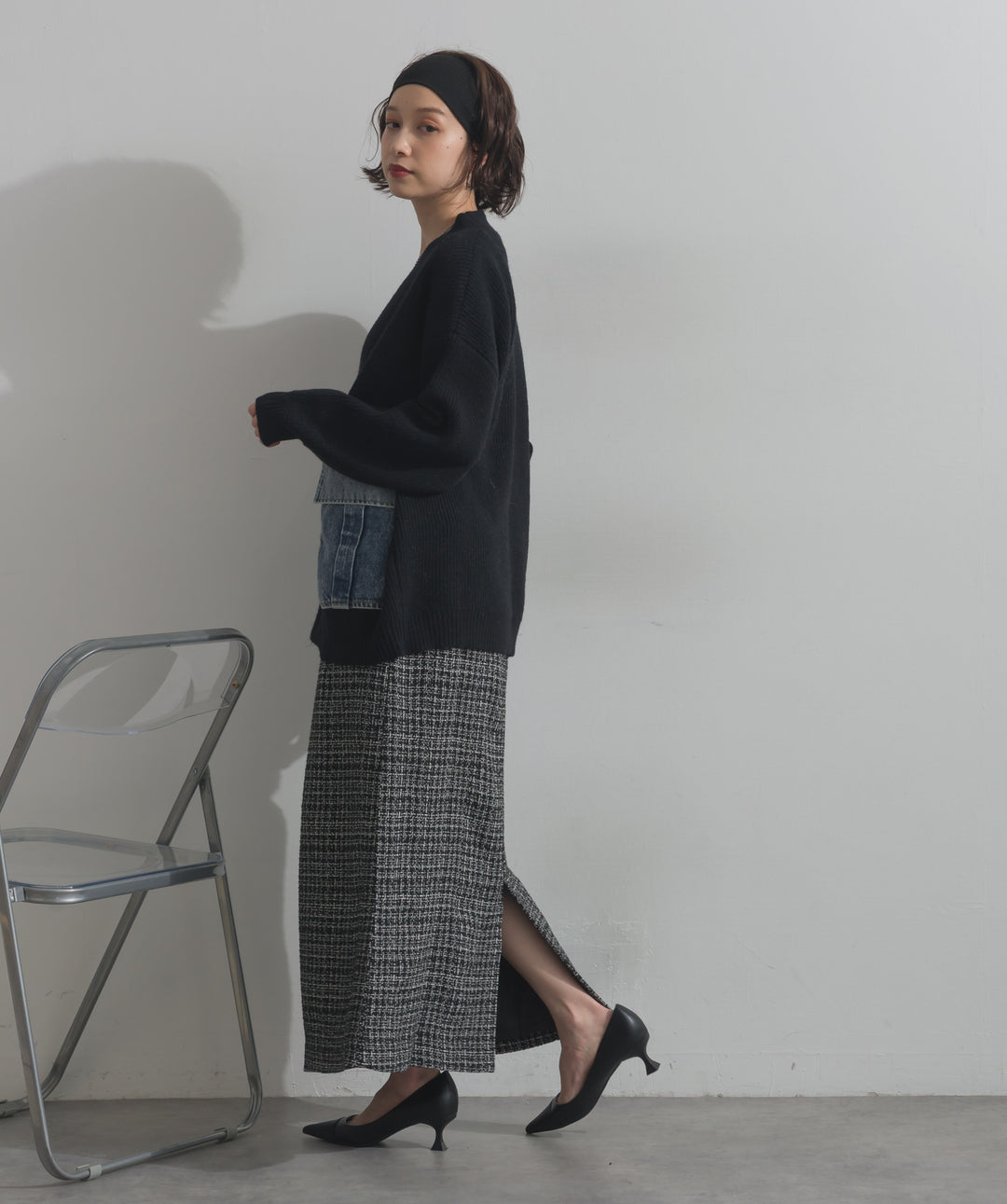 デニムポケットジップニットカーディガン