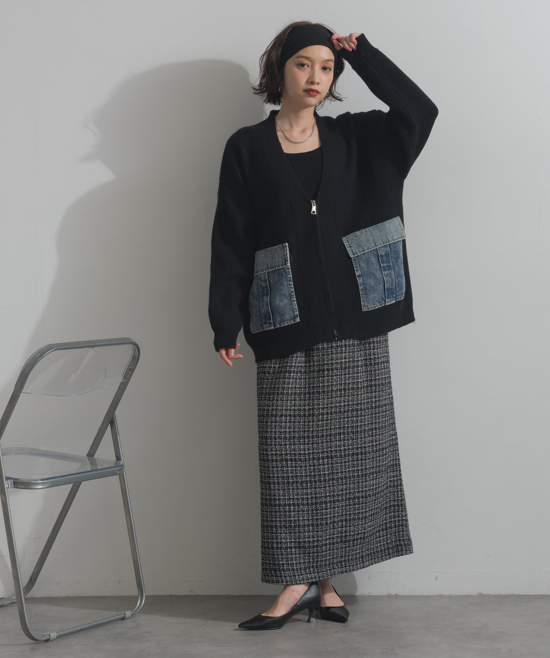 デニムポケットジップニットカーディガン