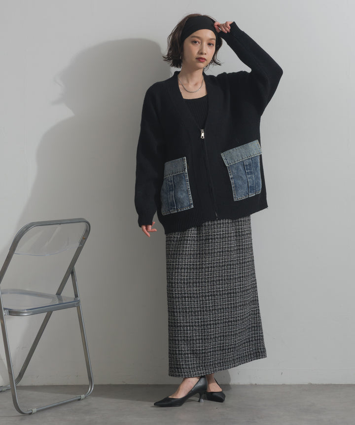 デニムポケットジップニットカーディガン
