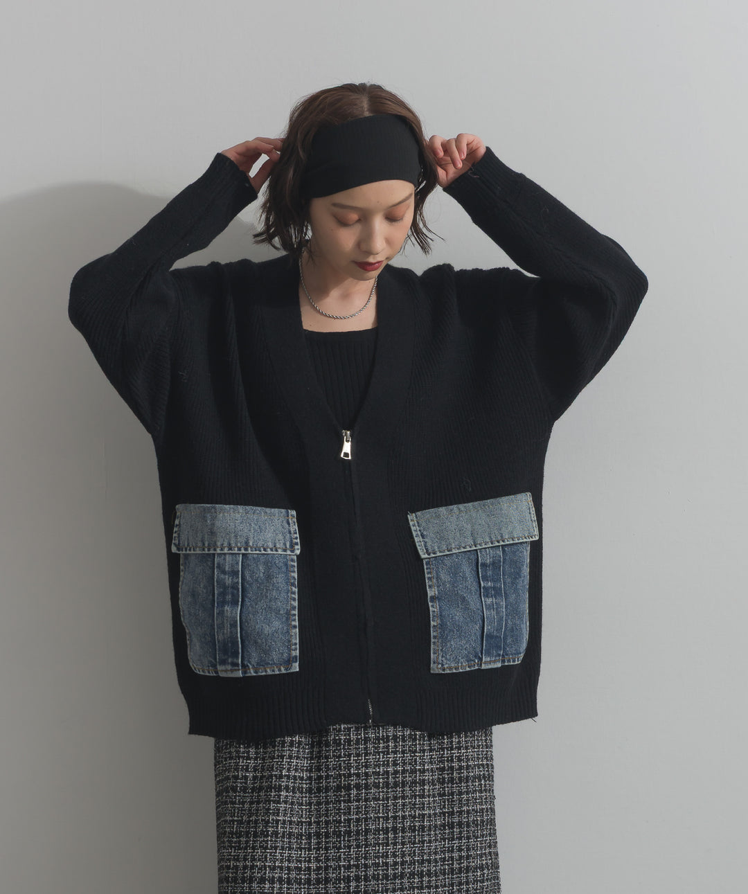 デニムポケットジップニットカーディガン