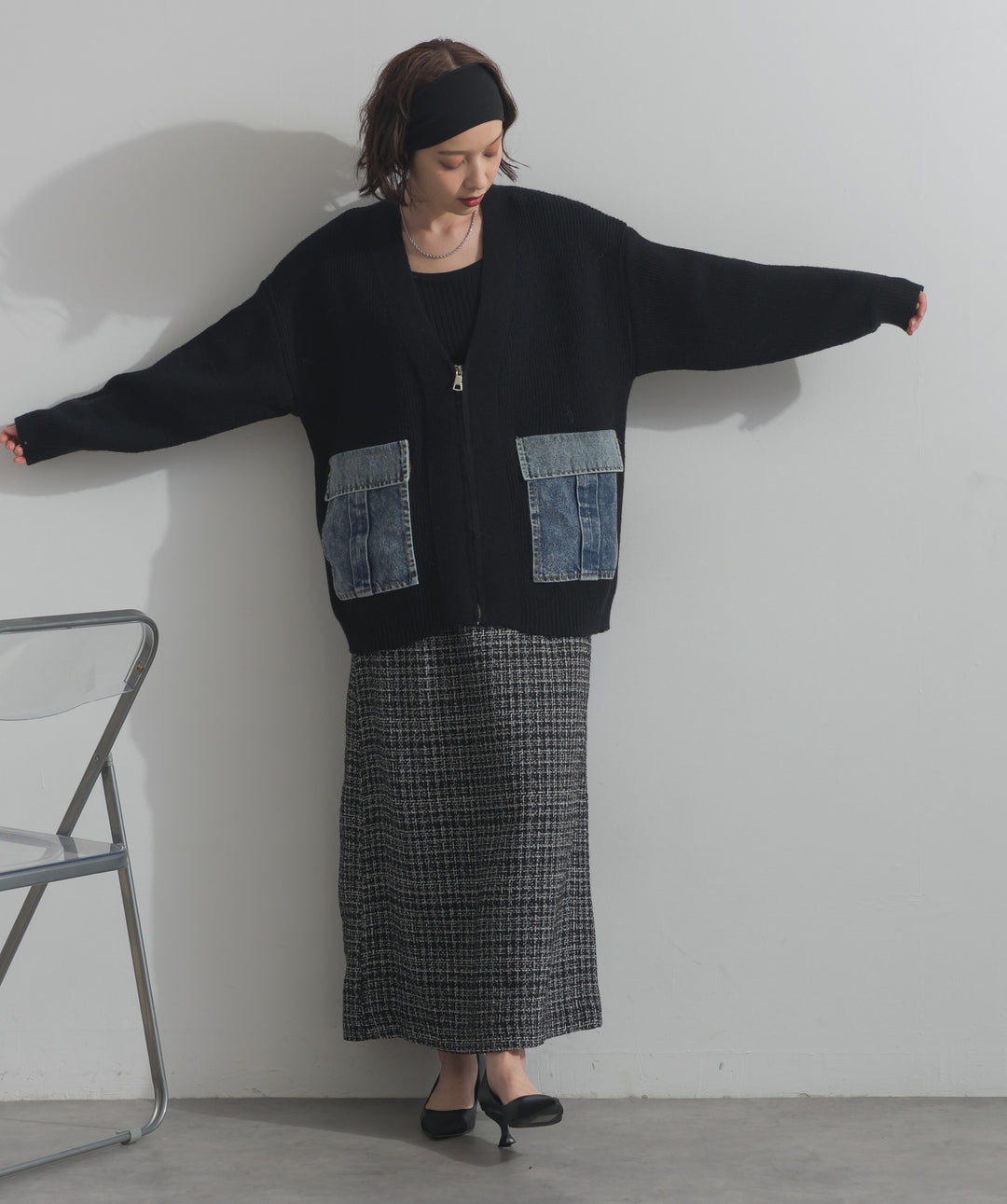 デニムポケットジップニットカーディガン