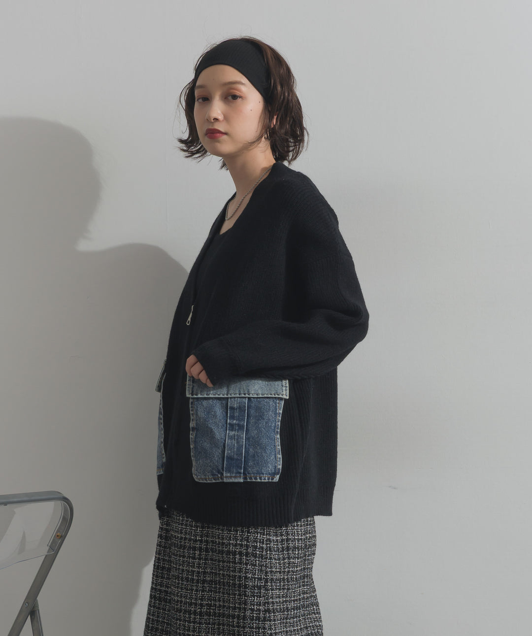 デニムポケットジップニットカーディガン