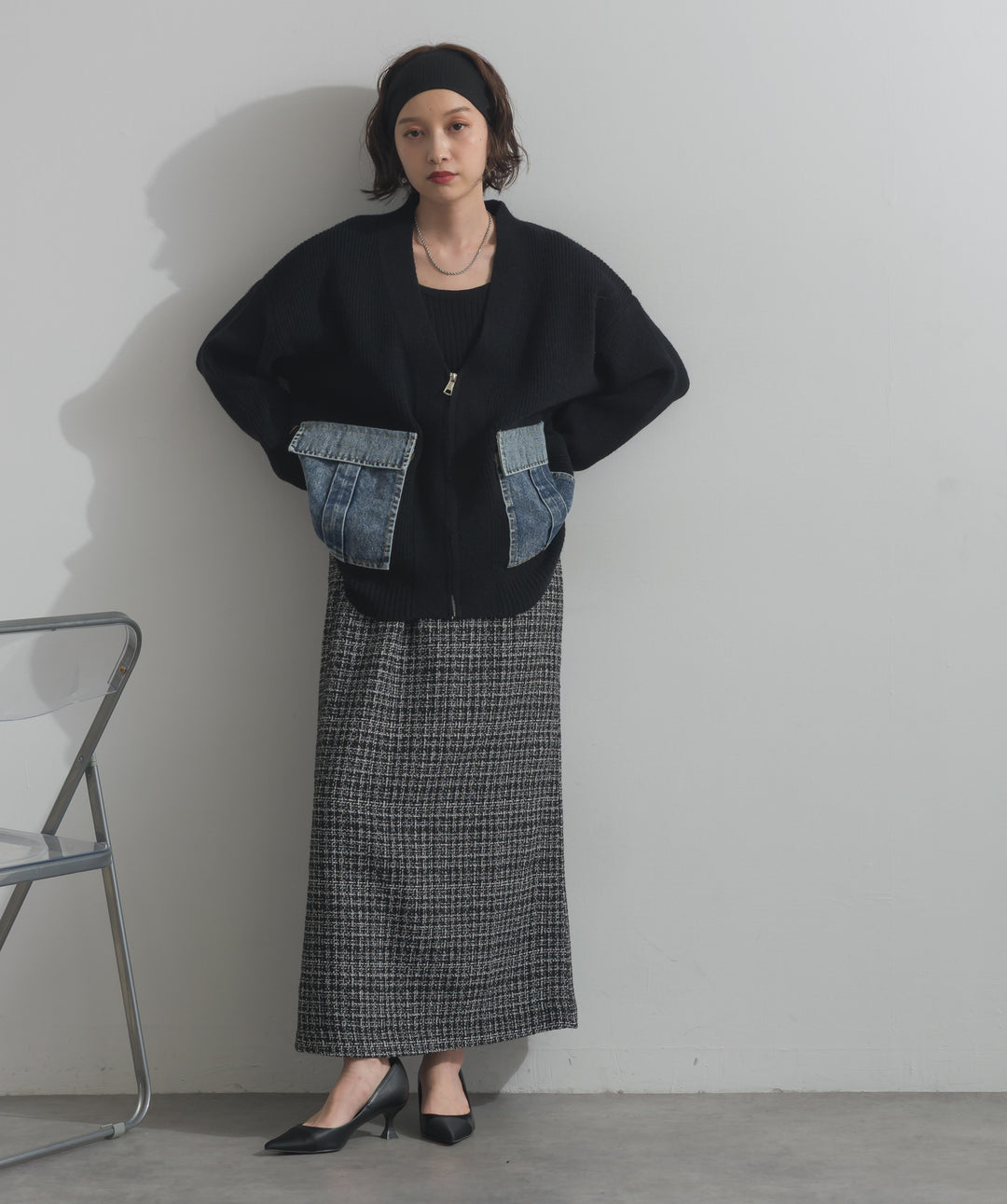 デニムポケットジップニットカーディガン