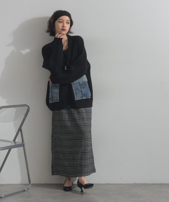 デニムポケットジップニットカーディガン