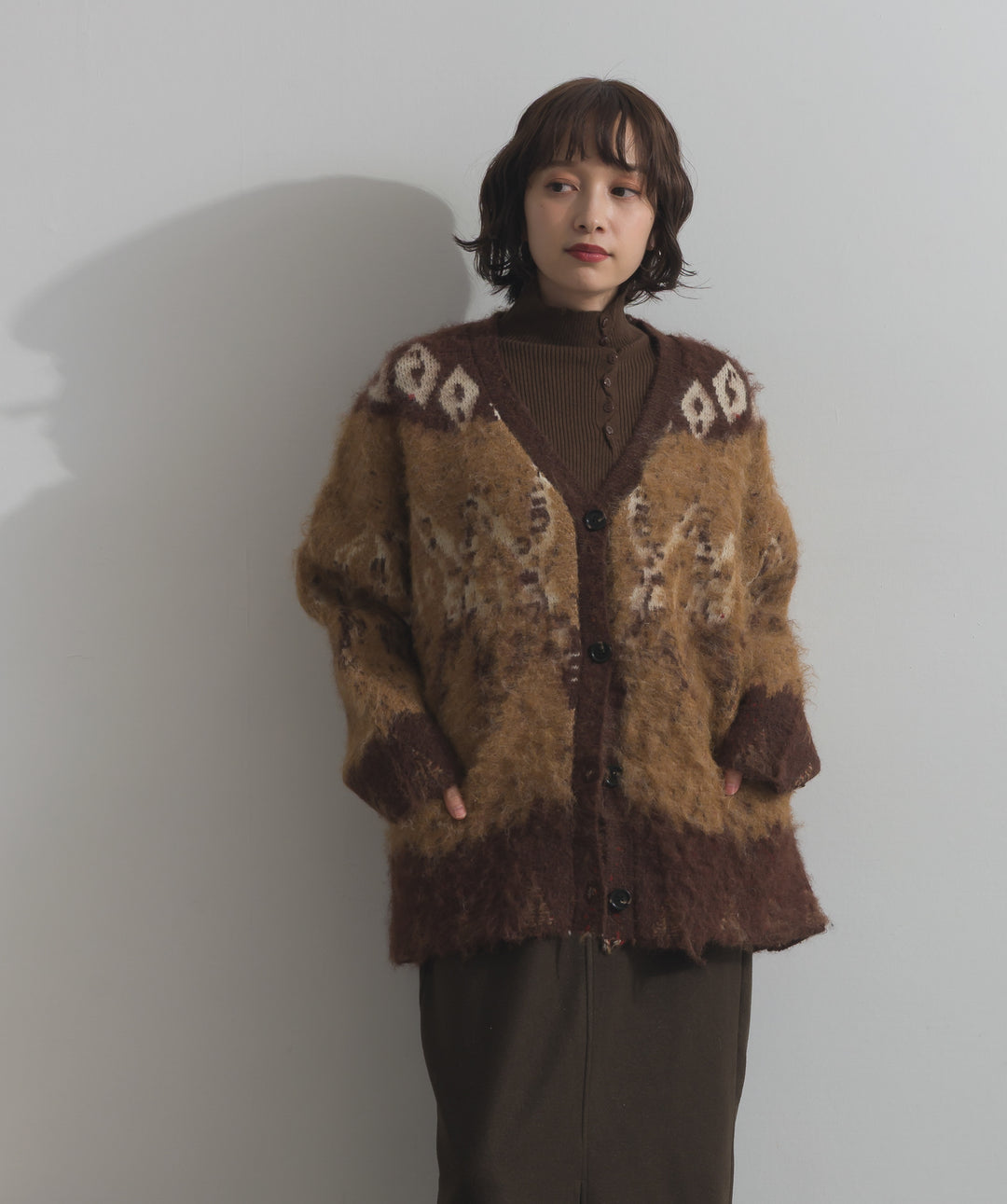 ノルディック柄シャギーニットカーディガン