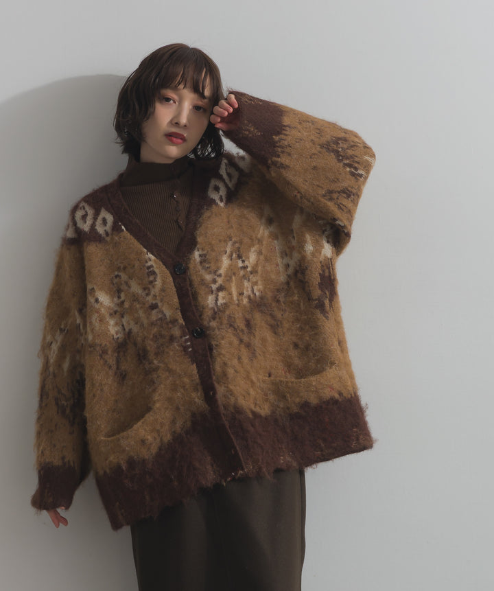 ノルディック柄シャギーニットカーディガン