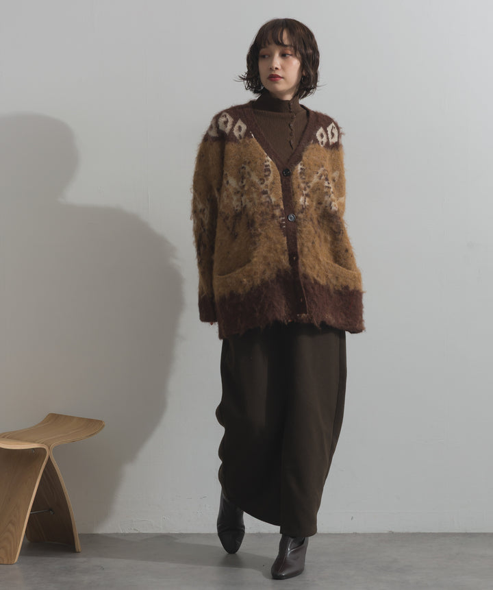 ノルディック柄シャギーニットカーディガン