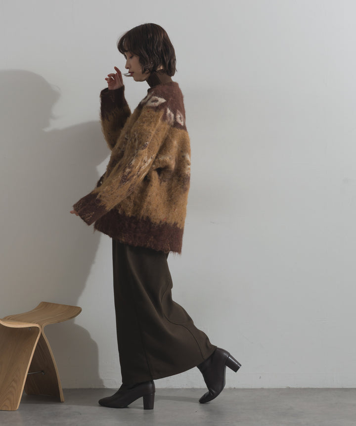 ノルディック柄シャギーニットカーディガン