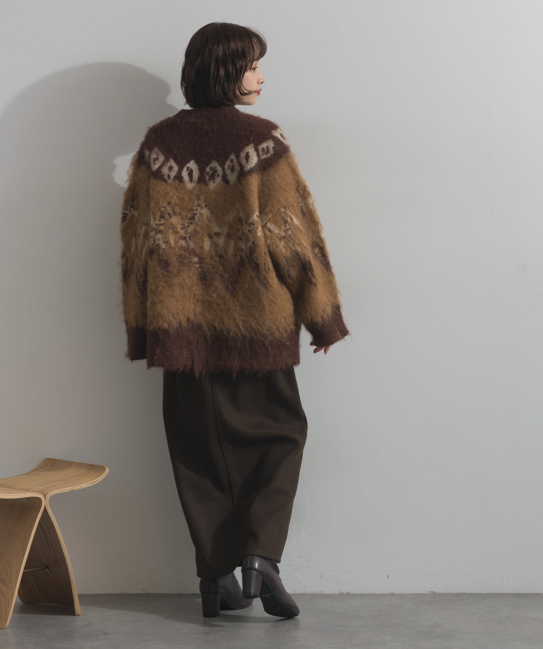 ノルディック柄シャギーニットカーディガン