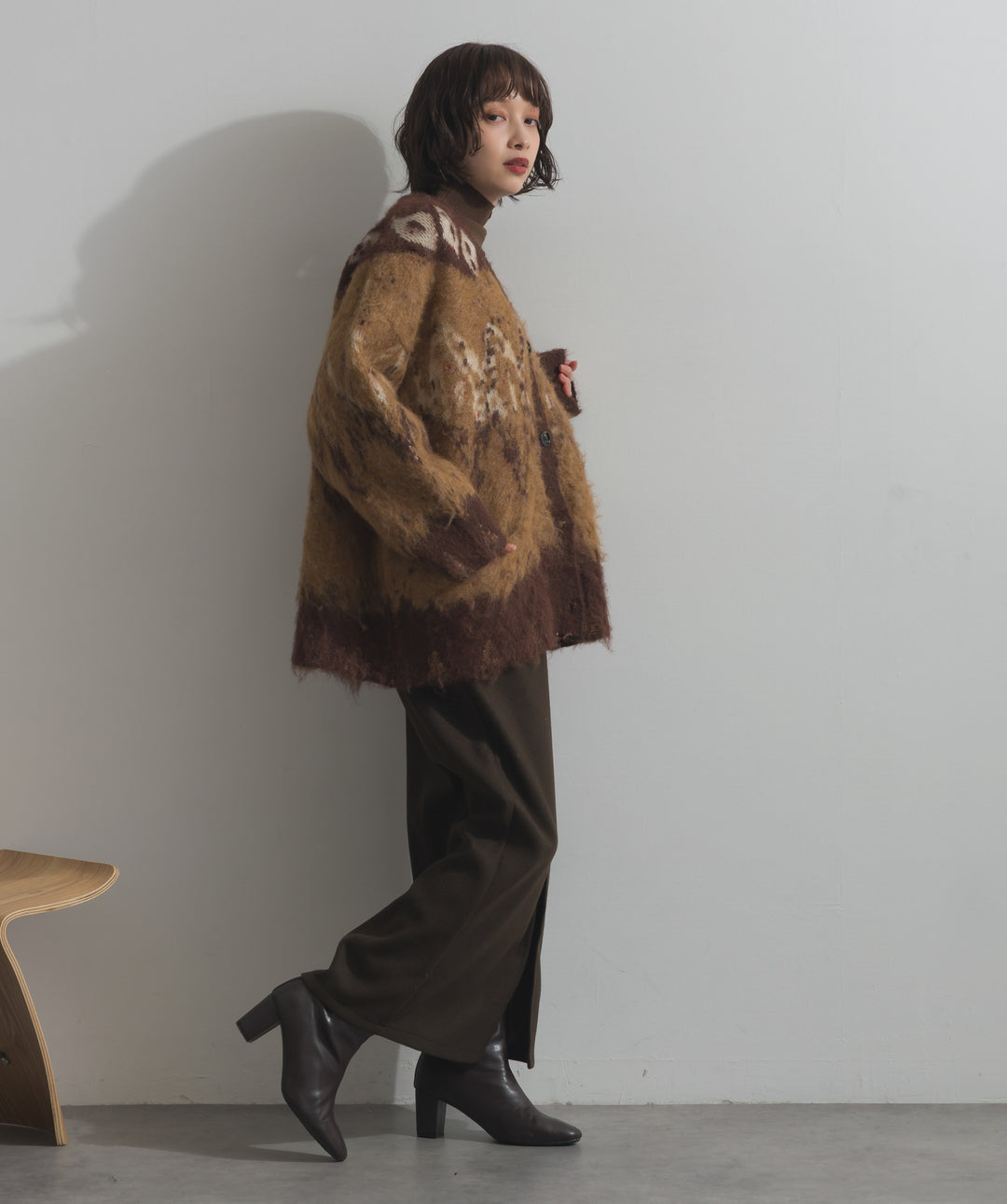 ノルディック柄シャギーニットカーディガン