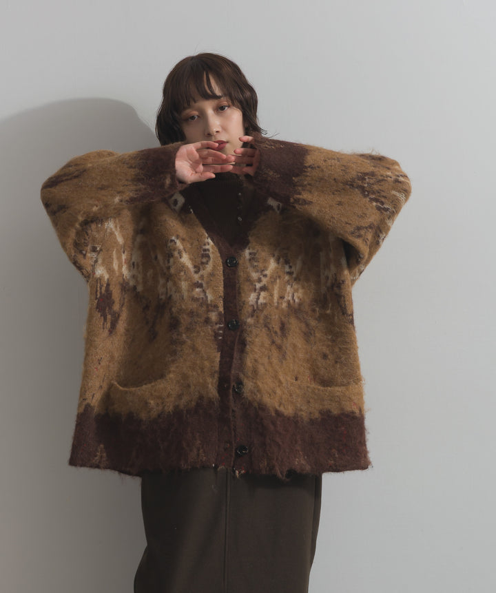 ノルディック柄シャギーニットカーディガン