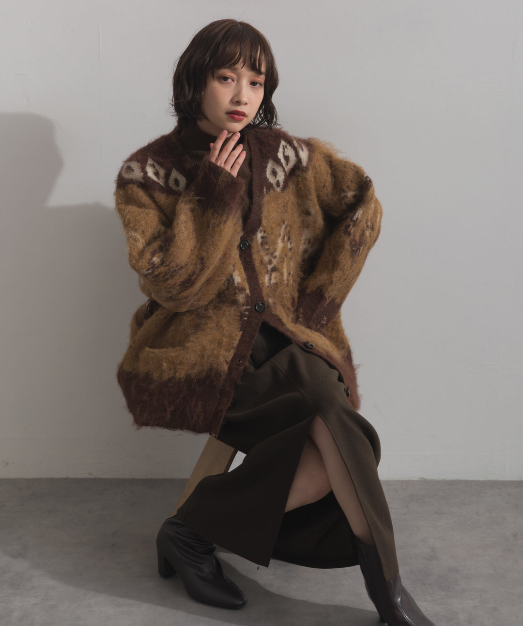 ノルディック柄シャギーニットカーディガン