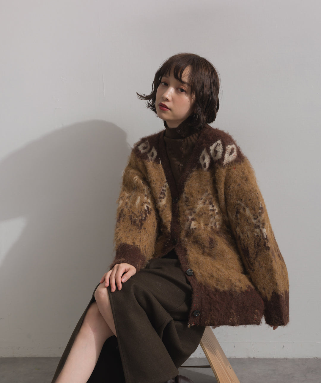 ノルディック柄シャギーニットカーディガン