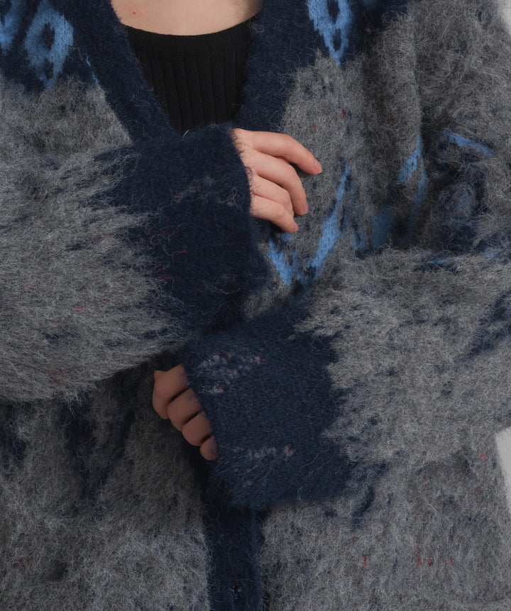 ノルディック柄シャギーニットカーディガン