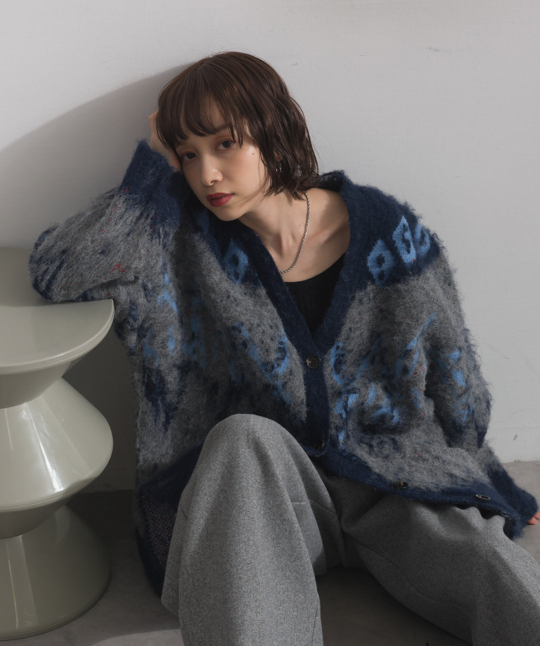 ノルディック柄シャギーニットカーディガン