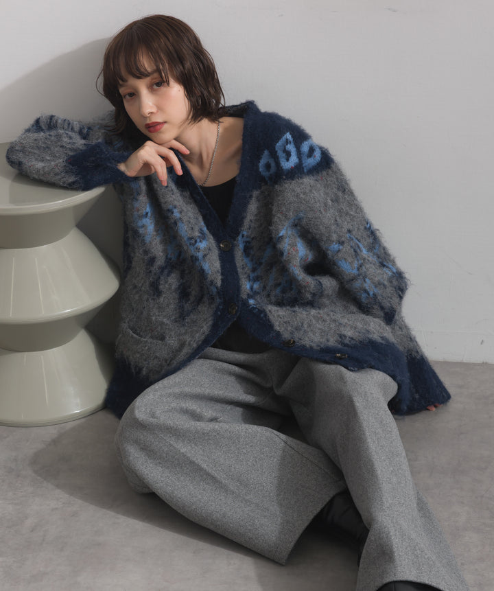 ノルディック柄シャギーニットカーディガン