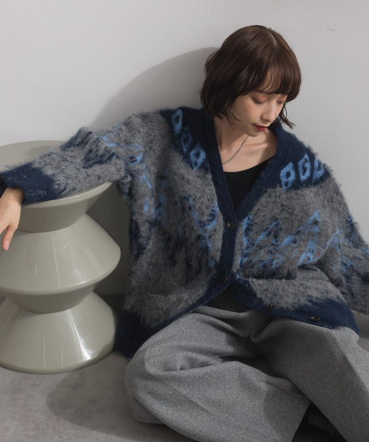 ノルディック柄シャギーニットカーディガン