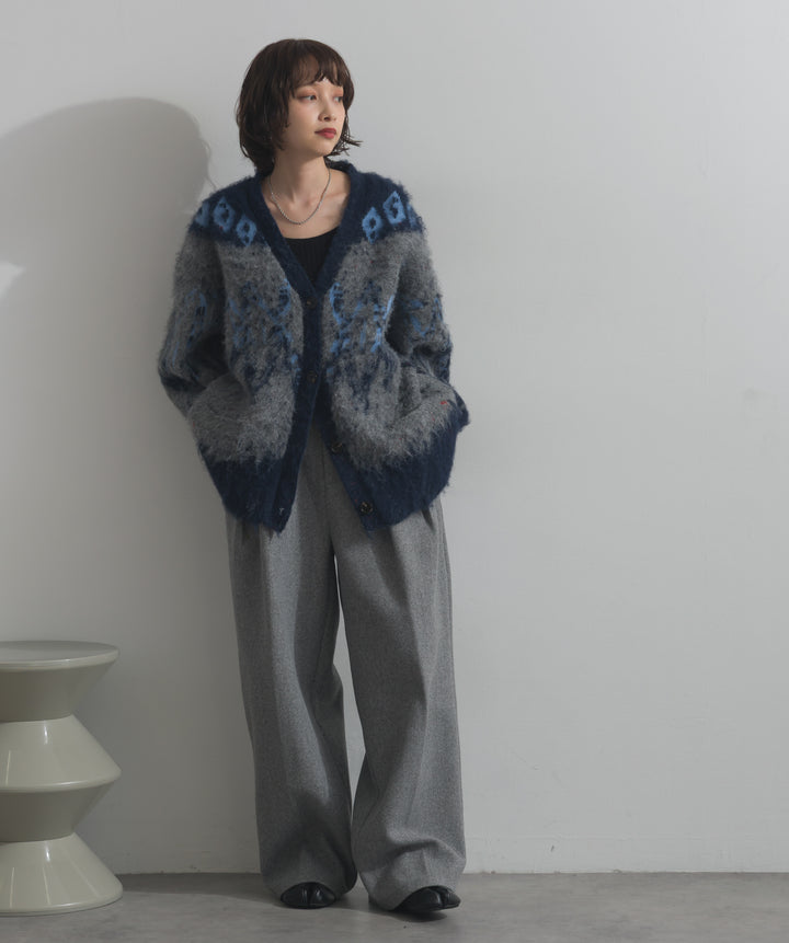 ノルディック柄シャギーニットカーディガン