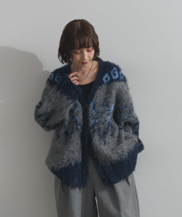 ノルディック柄シャギーニットカーディガン