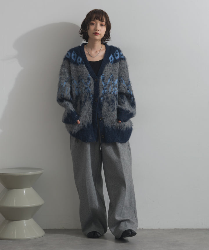 ノルディック柄シャギーニットカーディガン
