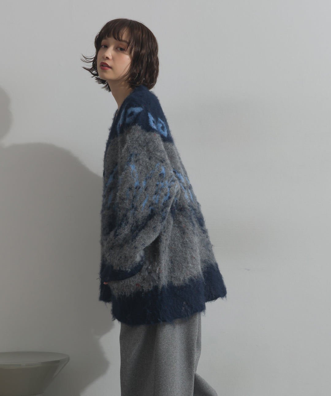 ノルディック柄シャギーニットカーディガン